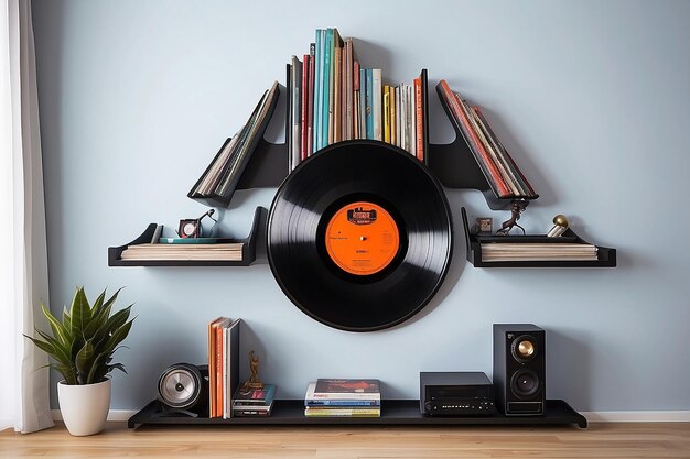 Estante de pared de discos de vinilo retro para un espacio para los amantes de la música