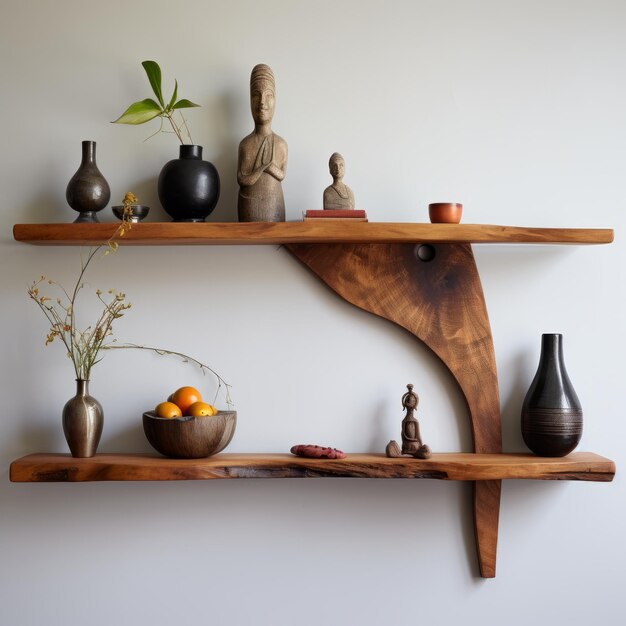 Estante de pared de escultura de madera de inspiración japonesa