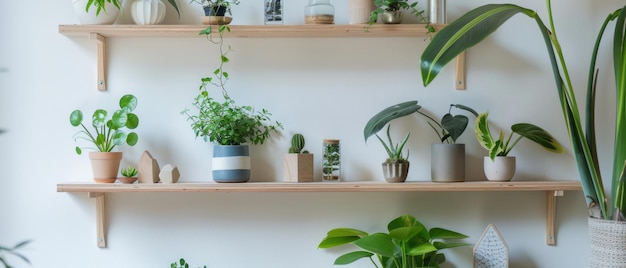 Un estante con plantas en una habitación