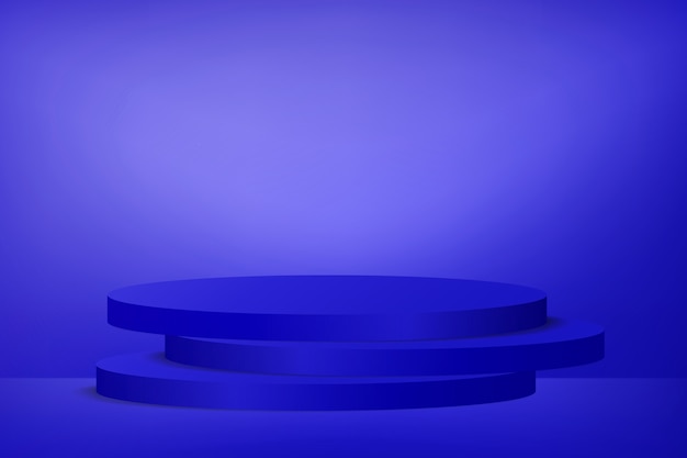 Estante de podio navideño o pedestal vacío sobre fondo azul vivo con estilo minimalista