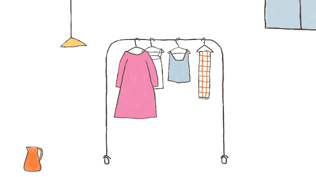Estante de ropa de PNG con fondo transparente y interior moderno para el hogar