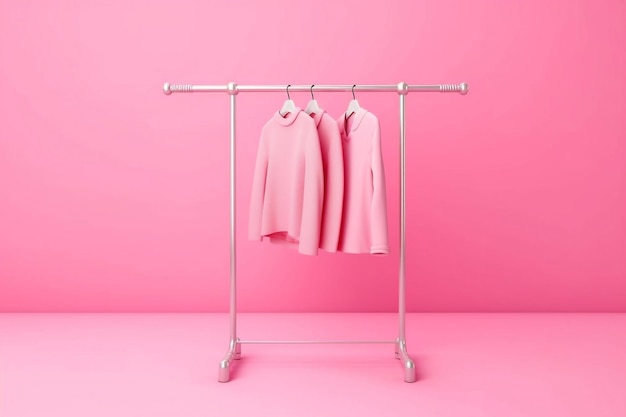 Un estante de ropa rosado una exhibición elegante en un fondo rosado IA generativa