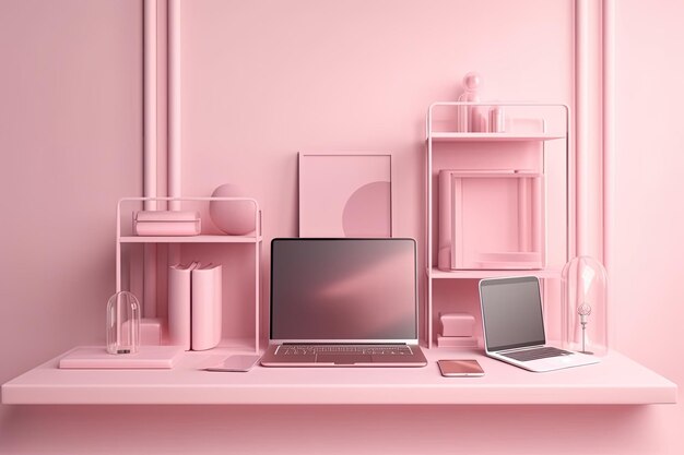 Estante rosa con una computadora portátil colocada encima IA generativa