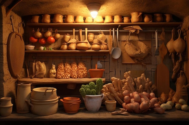 un estante con varios tipos de quesos y verduras.