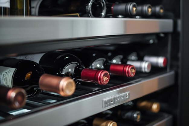 Foto un estante de vino con botellas de vino y una botella de vino