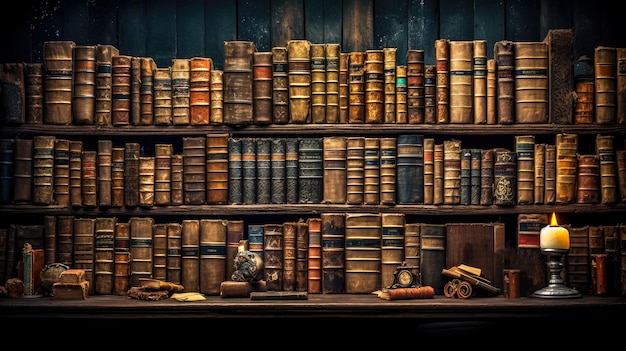 Estantería antigua con libros antiguos en una biblioteca