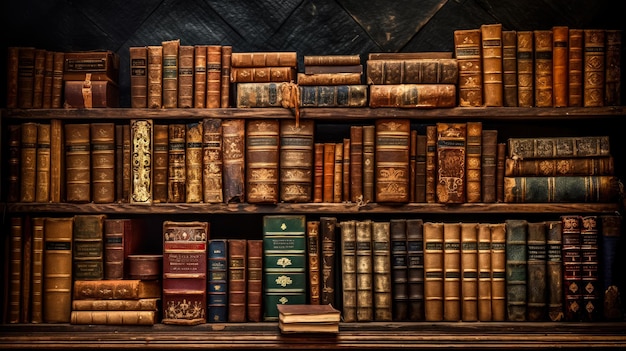 Estantería antigua con libros antiguos en una biblioteca