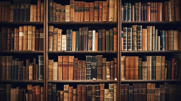 Estantería Muchos libros antiguos en una librería o biblioteca