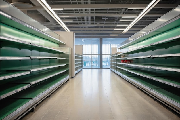 Foto las estanterías vacías de un supermercado en una tienda de comestibles