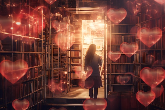 Los estantes de las librerías románticas El fondo del día de San Valentín