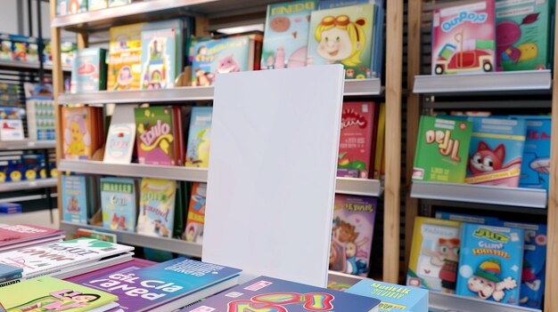 Estantes con libros infantiles en una librería simulada