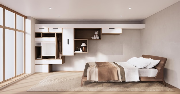 Estantes de pared de caja de ideas en un diseño minimalista de estilo japonés de sala de estar