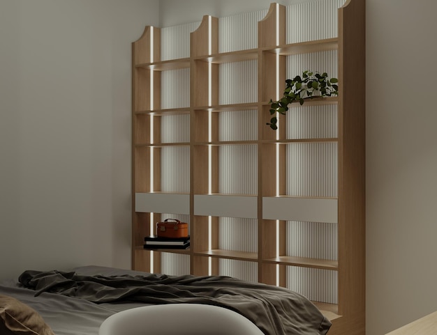 Estantes de pared de madera simples y clásicos para dormitorio minimalista