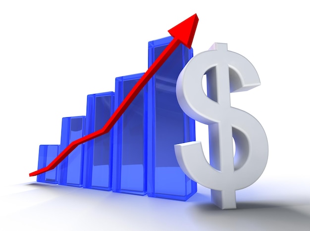 Estatísticas e dólar. estatísticas e dólar da imagem 3D isolados no fundo branco