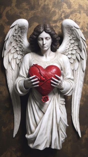 Foto una estatua de un ángel sosteniendo un corazón con la palabra amor en él