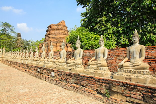 Estátua antiga da buda em wat yai chaimongkol em ayutthaya, tailândia.