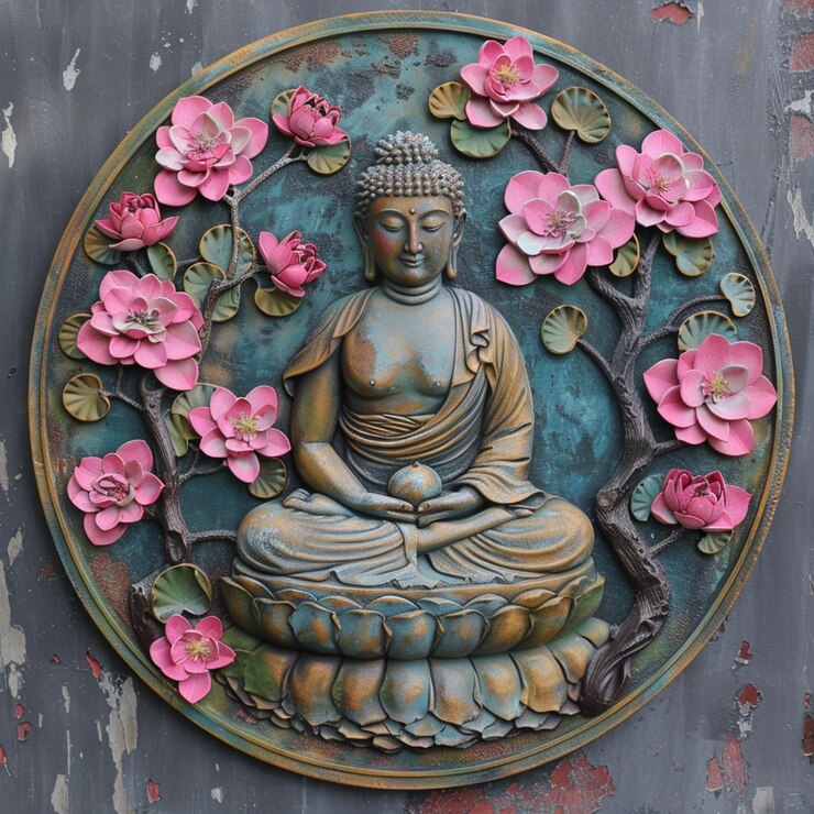 estatua arafed de un buda sentado sobre una flor de loto ai generativo