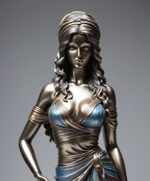 Foto estatua de bronce de la diosa de la belleza en el estudio sobre un fondo gris