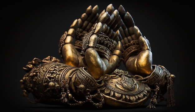 Foto una estatua de bronce de las manos de un dios hindú.