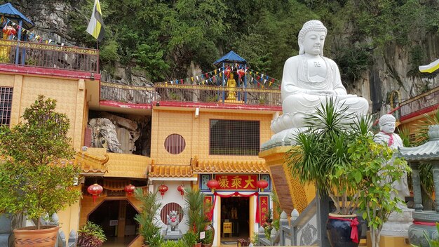 Foto estatua de buda contra el templo