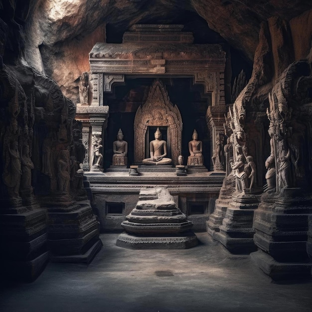 Estatua de Buda en la cueva