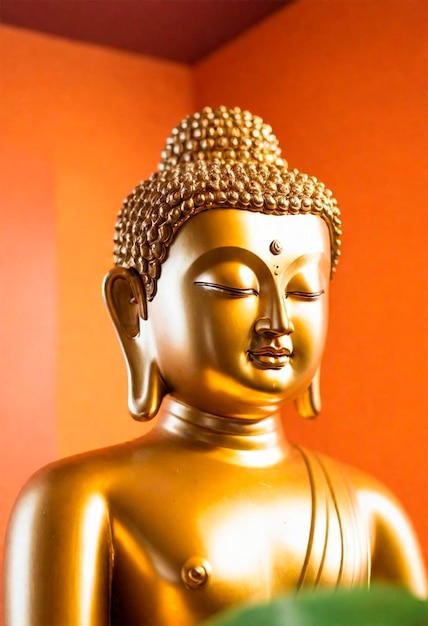 una estatua de Buda está sentada frente a un fondo colorido