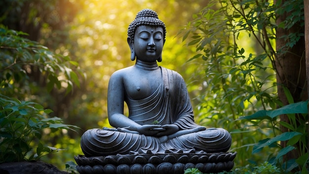 estatua de Buda con flores de colores