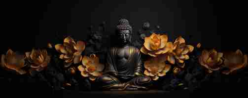 Foto estatua de buda con flores de loto vesak buda purnima meditación zen