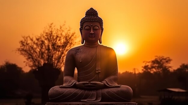 Estatua de Buda en el fondo de la puesta del sol Generativo ai