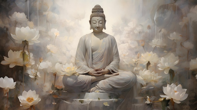 Estatua de Buda hermoso diseño de papel tapiz de fondo Budismo Budista Religión asiática AI generativa