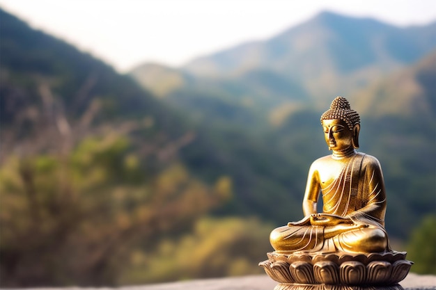 Estatua de Buda de oro sobre un fondo blanco.