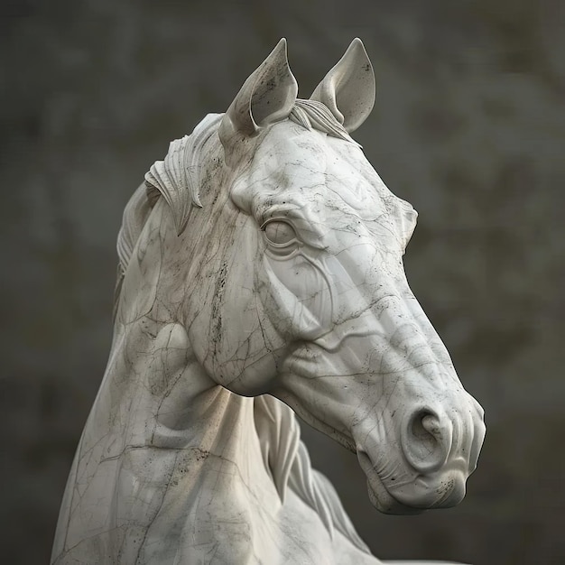 Foto una estatua de un caballo blanco con un fondo negro