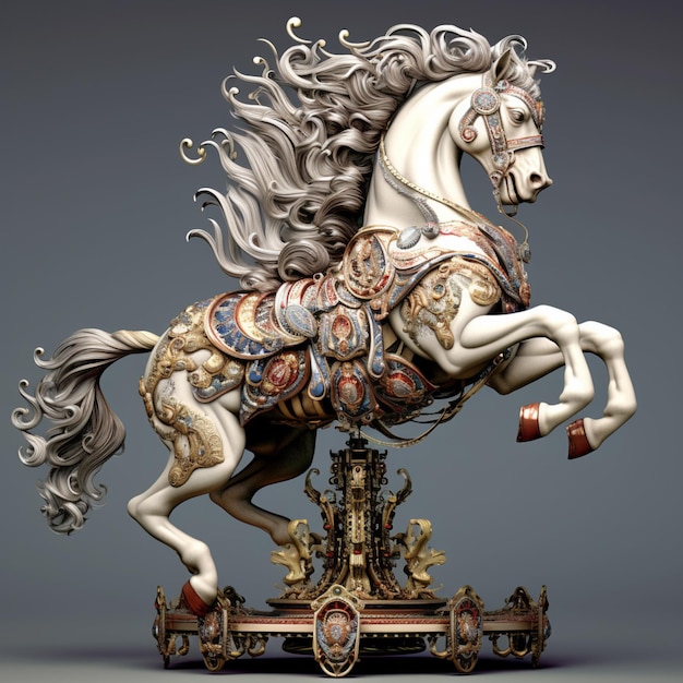 Foto estatua de un caballo con un carruaje en su espalda generativo ai