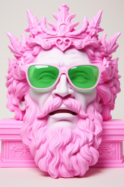 Foto una estatua de cabeza rosa de un hombre con gafas de sol y barba