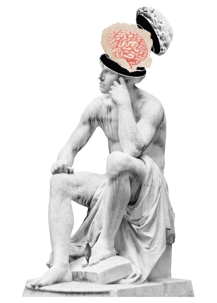 Foto estátua cerebral adesivo png pensou bolha fundo transparente