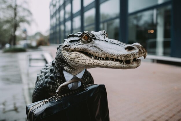 Una estatua de un cocodrilo con traje y corbata Imagen generativa de IA