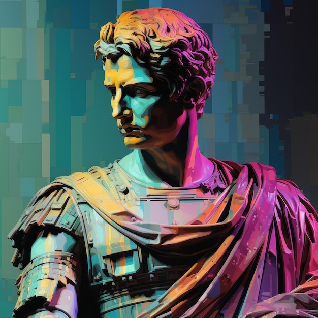 Estatua colorida del Imperio Romano con el Abstracto Y2k Databending Twist