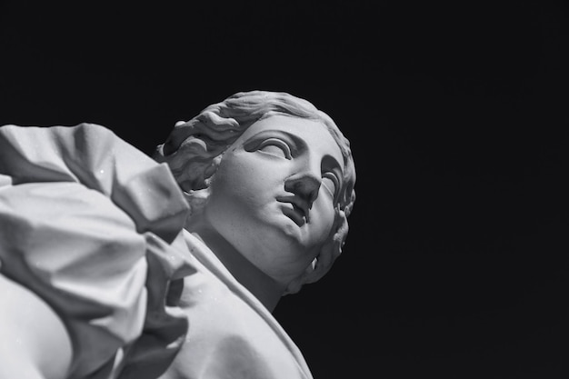 estátua da deusa grega em foto preto e branco em close