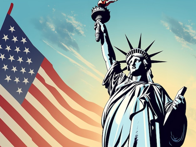 Estátua da Liberdade com a Bandeira Americana Clipart