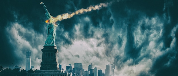 Estátua da Liberdade destruída por um meteoro Apocalipse da cidade de Nova York