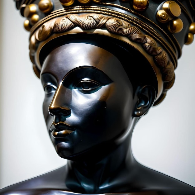 Estatua de una dama negra con una antigua corona dorada aislada sobre un fondo blanco