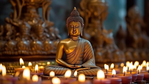 Estátua de Buda à luz de velas e IA generativa