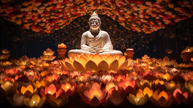 Estátua de Buda cercada de flores palavras imagem Ai gerou arte