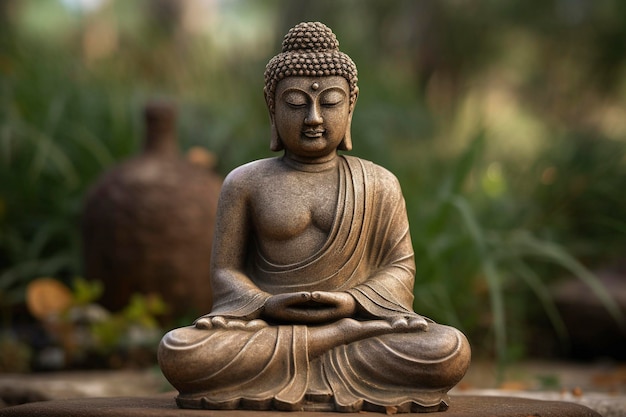 Estátua de Buda em ambientes externos criados com IA generativa