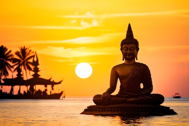Estátua de Buda fechada em uma bela luz perto de uma rede neural de estatueta de Buda gerada por ai