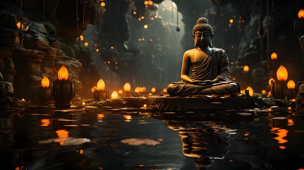Estátua de Buda no fundo da floresta IA generativa