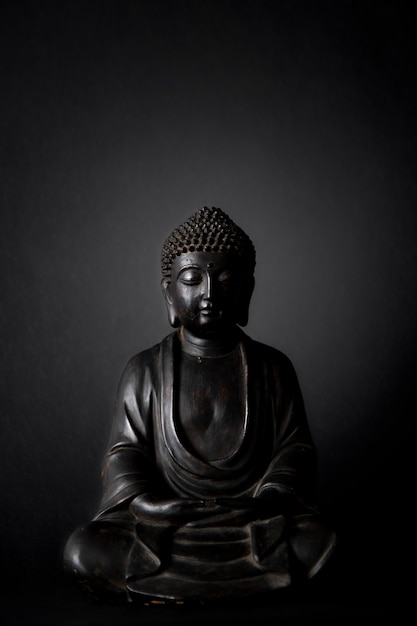 Estátua de Buda preto com fundo preto