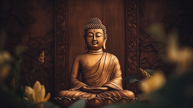 Estátua de Buda uma posição mediadora fundo de buda purnima