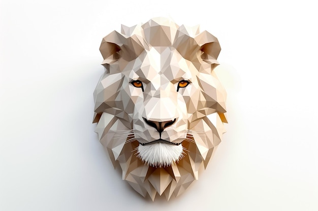 Estátua de cabeça de leão de baixo poli em fundo branco sem costura generativa ai