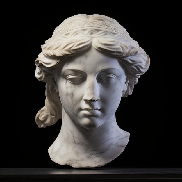 Foto estátua de cabeça romana isolada em fundo preto